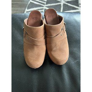 Womens UGG Clogs Women's  6 Natalee Stud Wedge Brown Leather Platform Mules